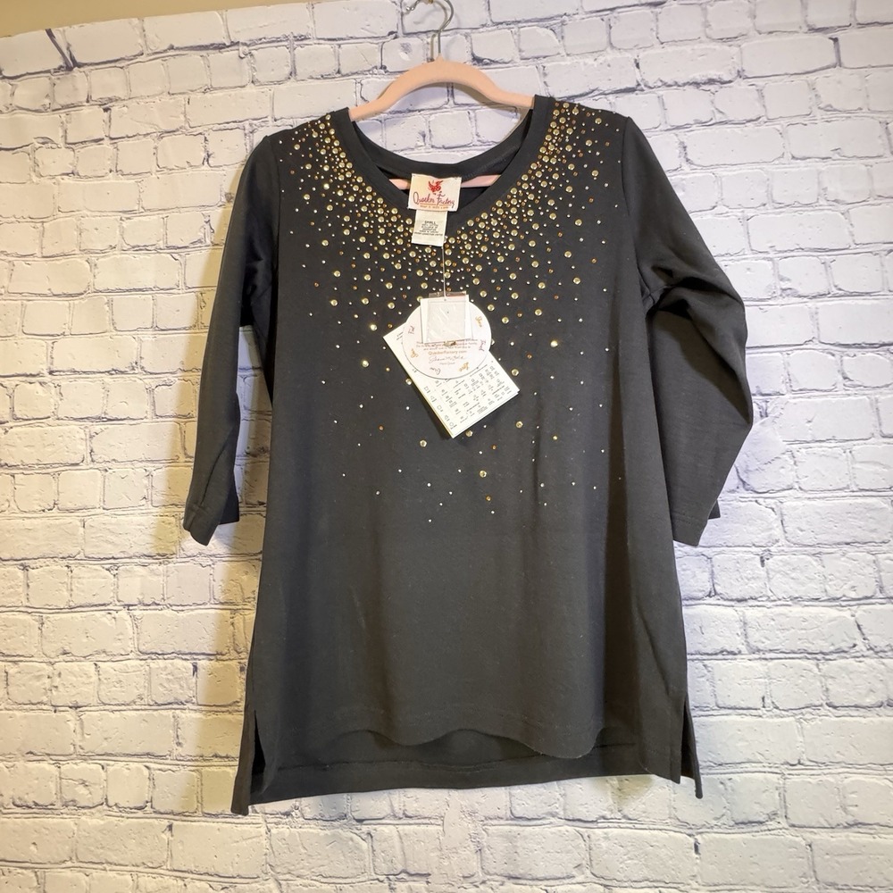 Quacker Factory Top by Jeanne‎ Bice Embellished Beaded  Black Size S NWT